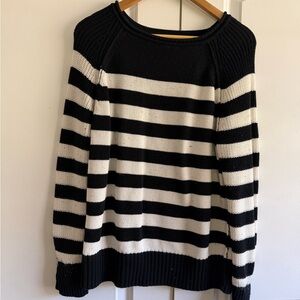Aerie Black and White Striped Off the Shoulder scoop Neck Sweater